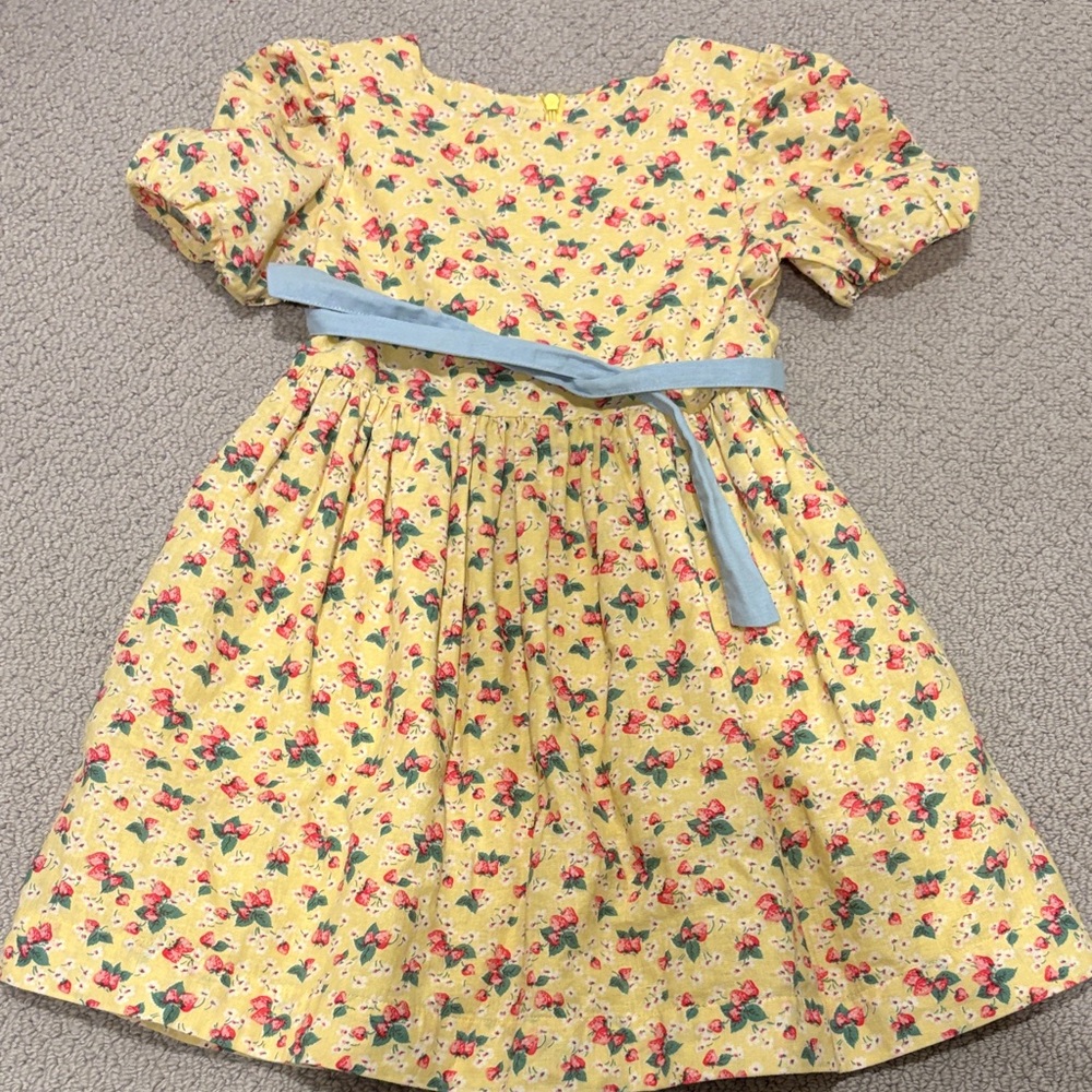 Mini Boden Floral Yellow Kids Dress with Blue Accents